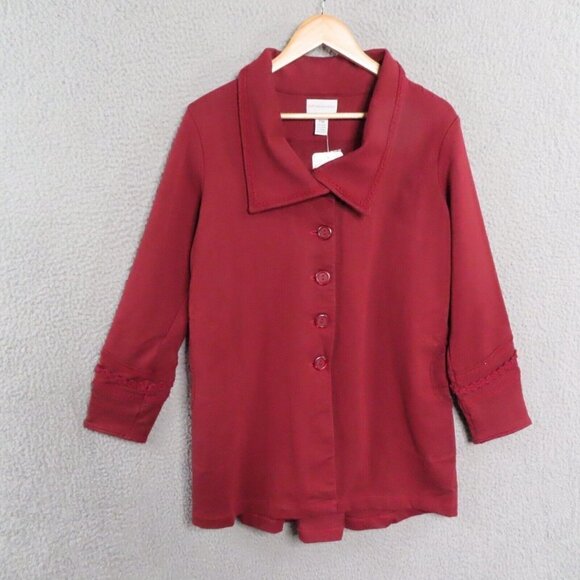 Soft Surroundings Coat Rachel PM Petite Medium Boho Embroidered Burgundy NEW - Picture 1 of 12